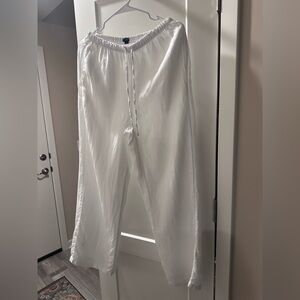 J.Crew White Linen Wide-Leg Drawstring Pants